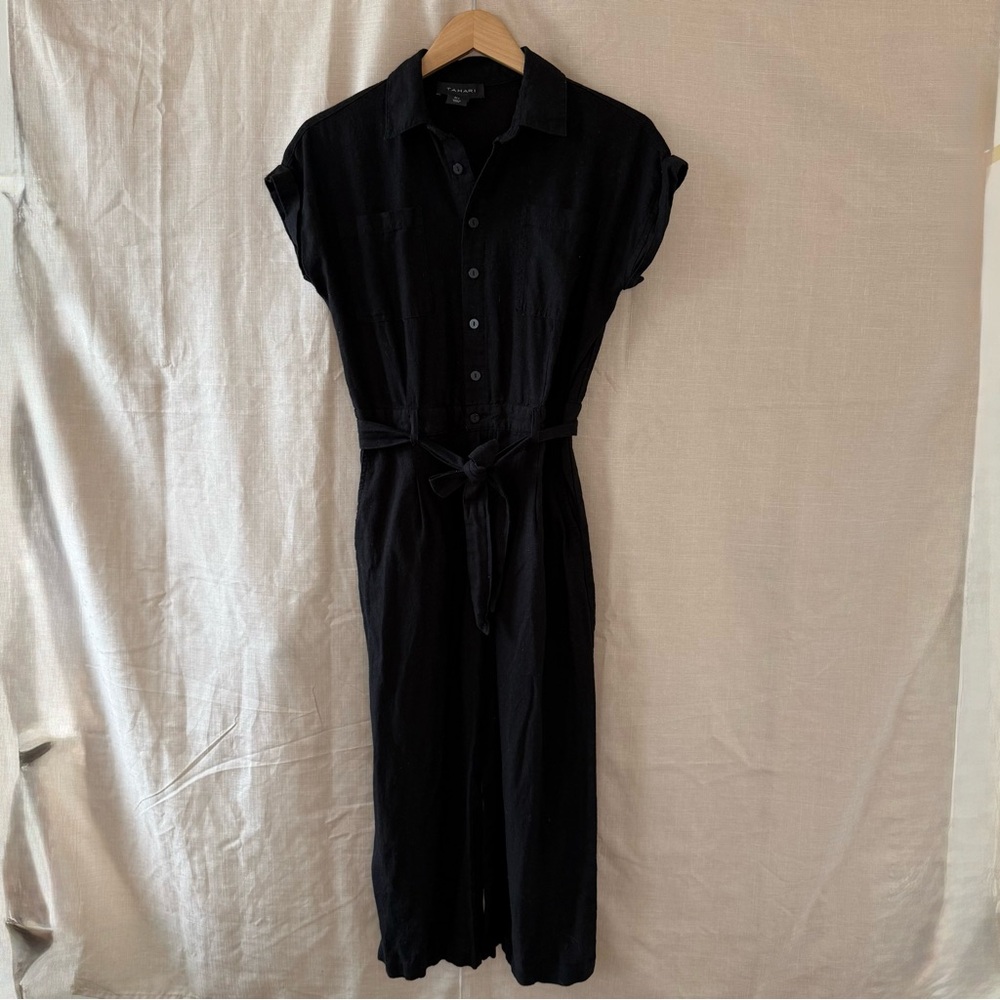 Tahari Black Linen Jumpsuit - Size L